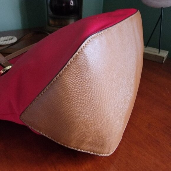 Michael Kors Kempton Red Nylon Tote with Brown Leather Handles & Bottom - Picture 9 of 15